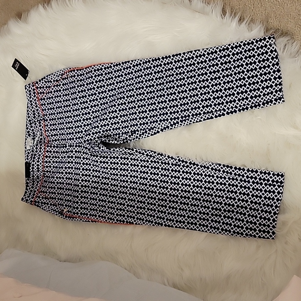 crown & ivy Navy and White Geometric Cropped Pants with Red Trim